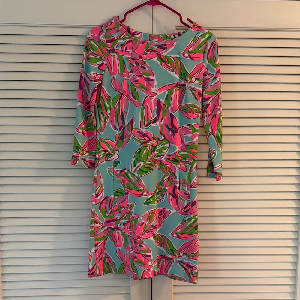 Lilly Pulitzer Pink Sheath Dress with 3/4 Bateau Sleeves